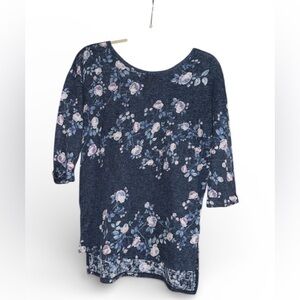 LC Lauren Conrad Navy Floral Blouse